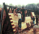 Pre Assembled Log Walls Being assembled at our Factory 
